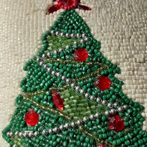 White Beaded Green Decorated Christmas Trees Festive Holiday Pillow 12x12 - Picture 7 of 16